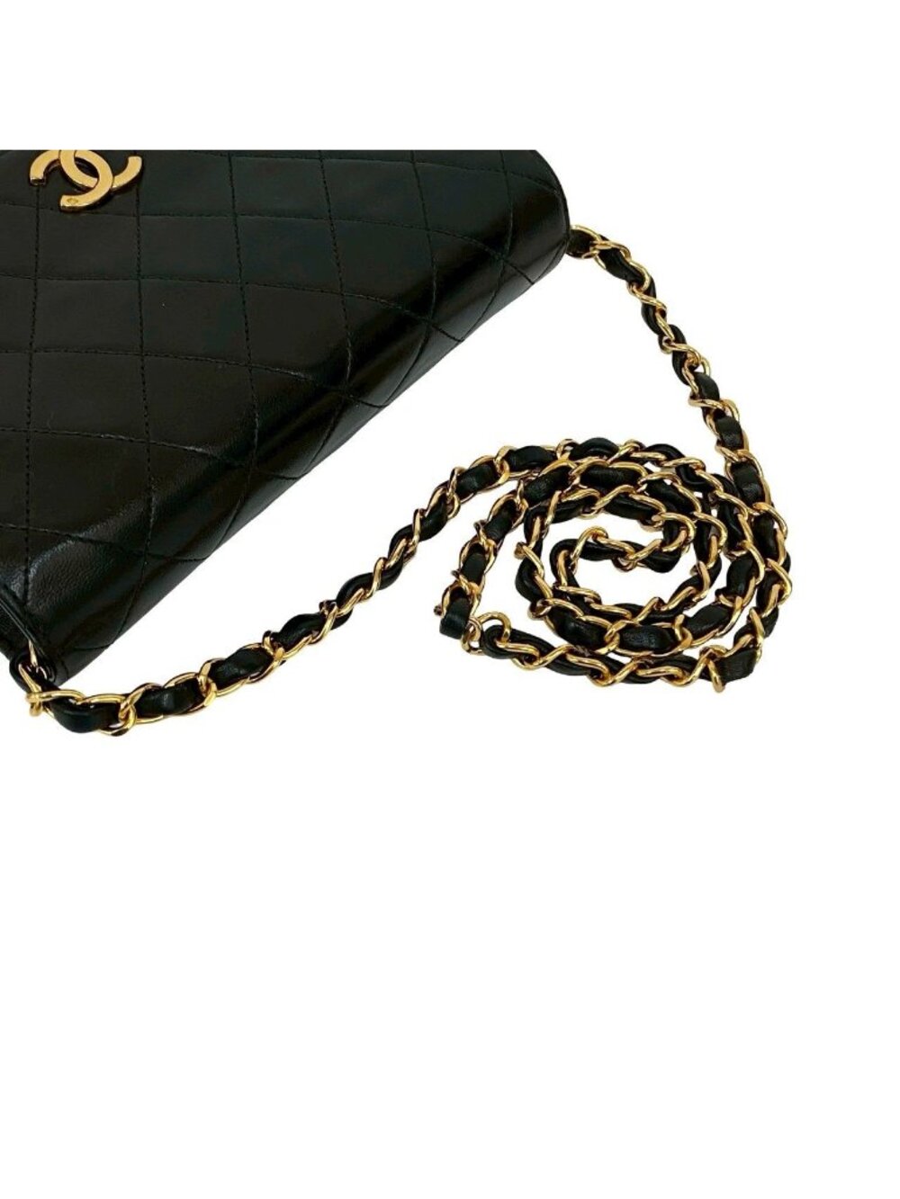 Chanel Quilted CC Logo Lambskin Chain Shoulder Bag Pochette Black - Picture 4 of 10